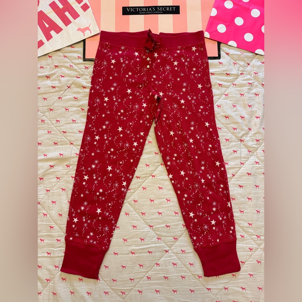 VICTORIA’S SECRET VINTAGE Y2K THERMAL PJ PAJAMA SET HENLEY RED STARS RARE NWT M - Picture 8 of 11